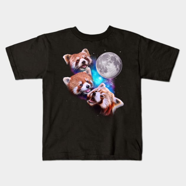 Three Red Pandas Howl at the Moon Kids T-Shirt by darklordpug